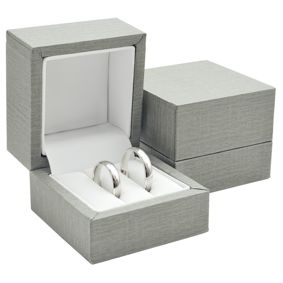Plastová krabička na snubné prstene - imitácia šedej kože