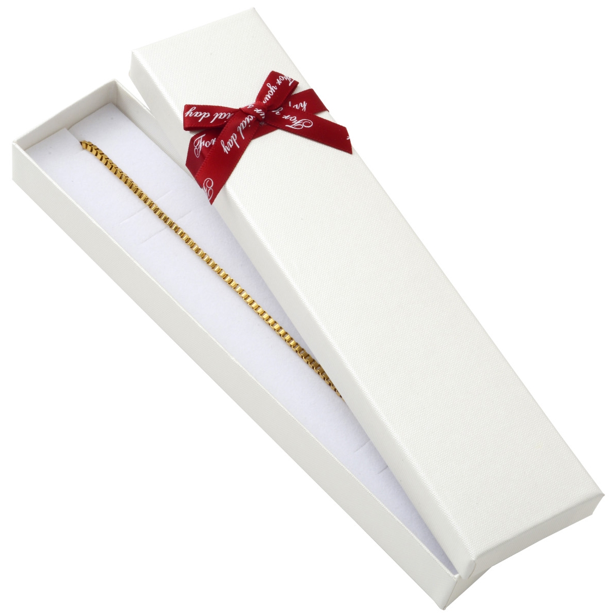 Darčeková krabička na súpravu šperkov, biela s červenou mašľou