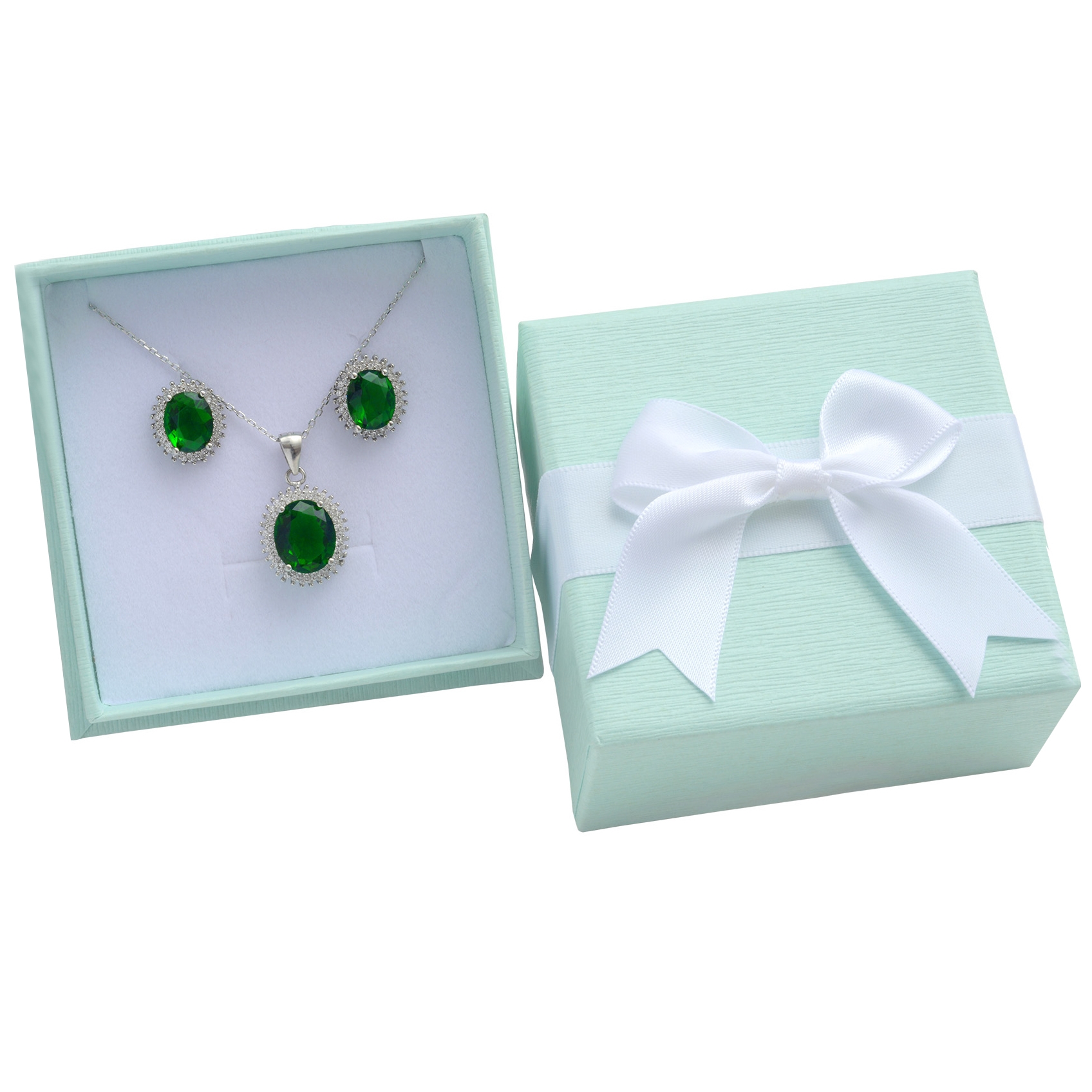 Šperky4U Dárková krabička na soupravu, zelená s bílou mašlí - KR0313-LB