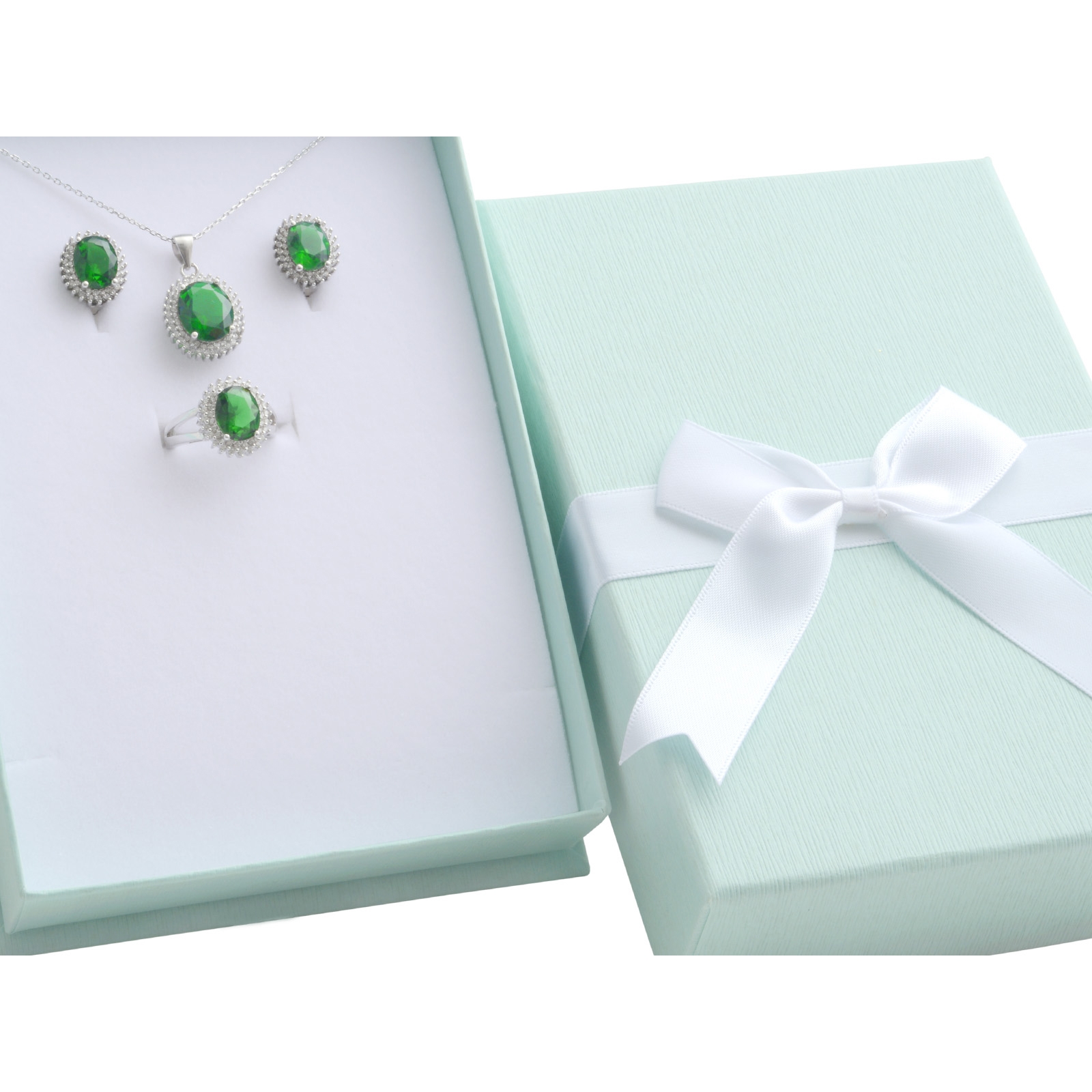 Šperky4U Dárková krabička na soupravu, zelená s bílou mašlí - KR0315-LB