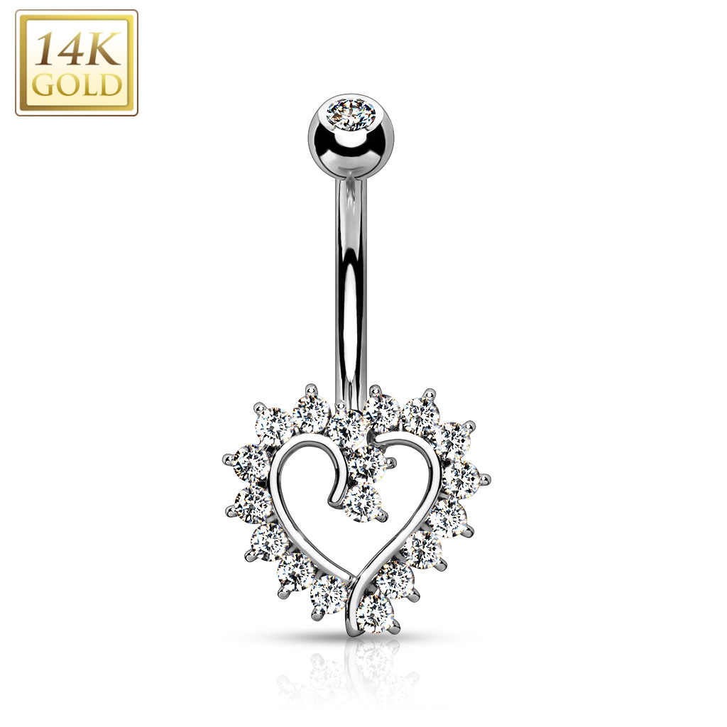 Šperky4U Zlatý piercing do pupíku - srdce, Au 585/1000 - ZL01219-WG