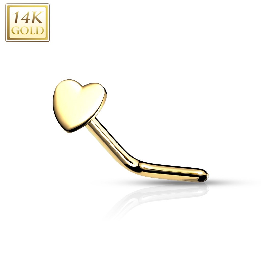 Šperky4U Zahnutý zlatý piercing do nosu - srdíčko, Au 585/1000 - ZL01220-YG