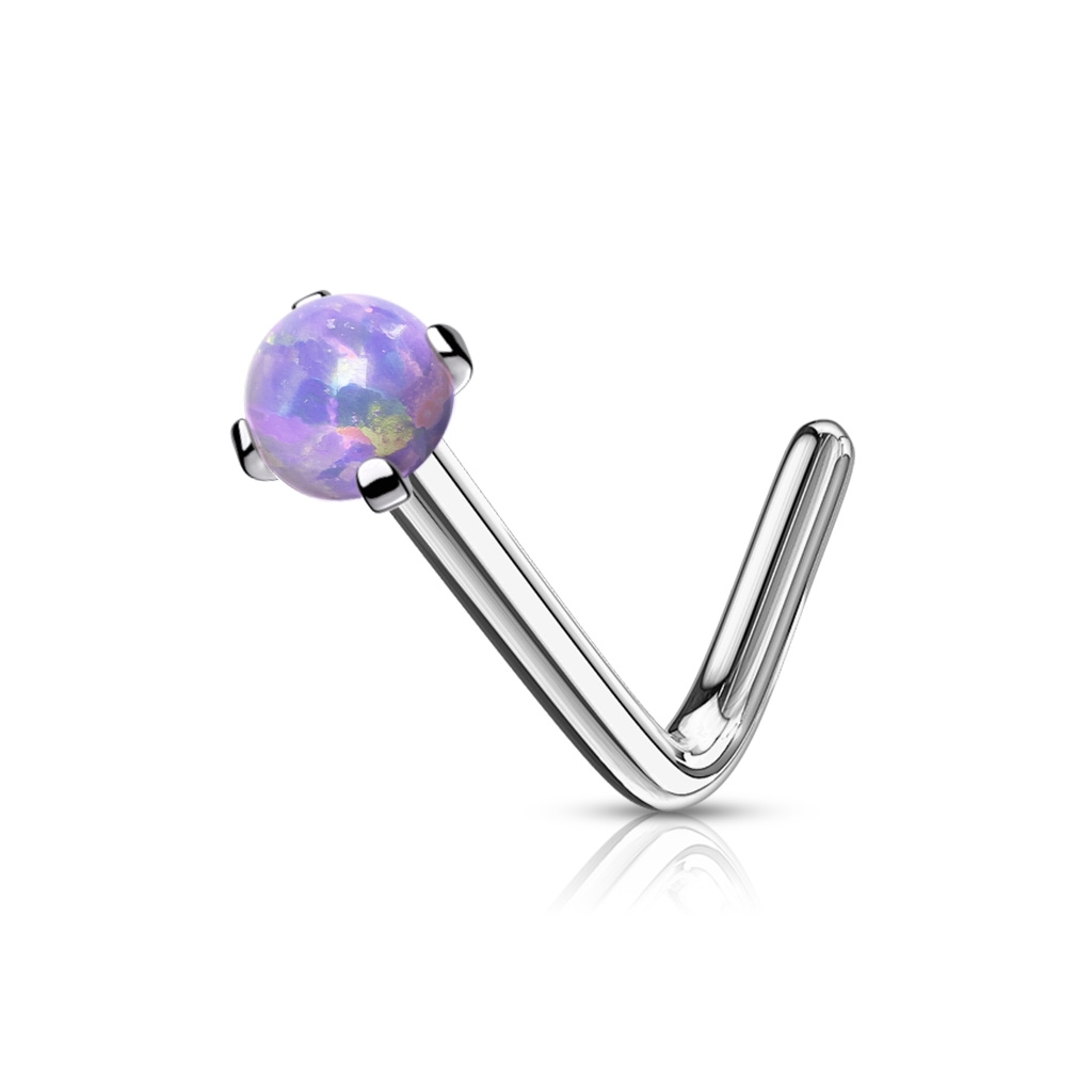 Šperky4U Zahnutý piercing do nosu - opál - N0143-OP38