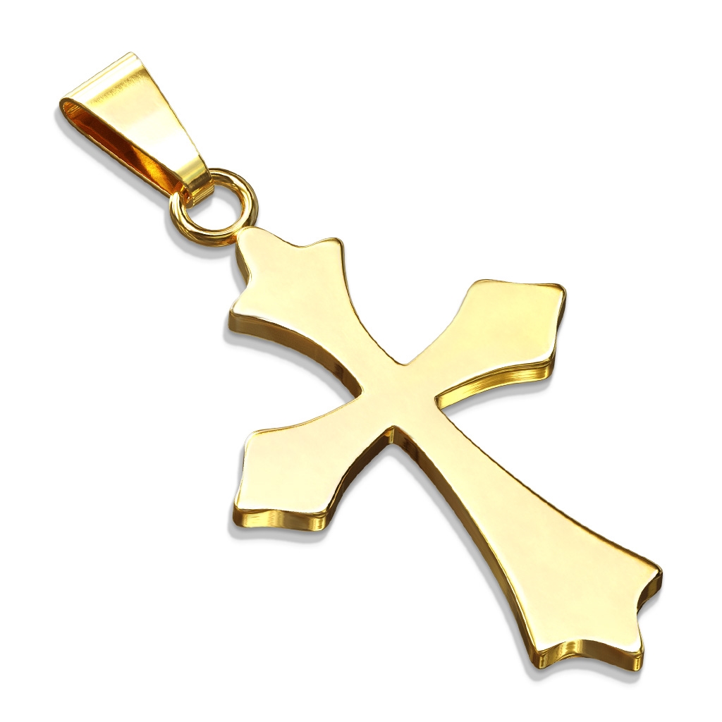 Šperky4U Zlacený ocelový přívěšek - kříž - OPP1766-GD