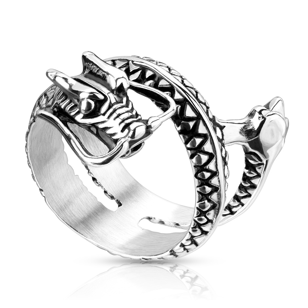Pánsky oceľový prsteň - drak