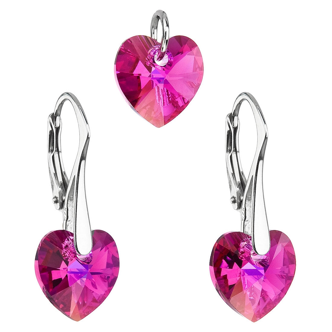 EVOLUTION GROUP CZ Sada náušnic a přívěšku se srdíčky Crystals from Swarovski® Fuchsia - 39003.4 Fuchsia