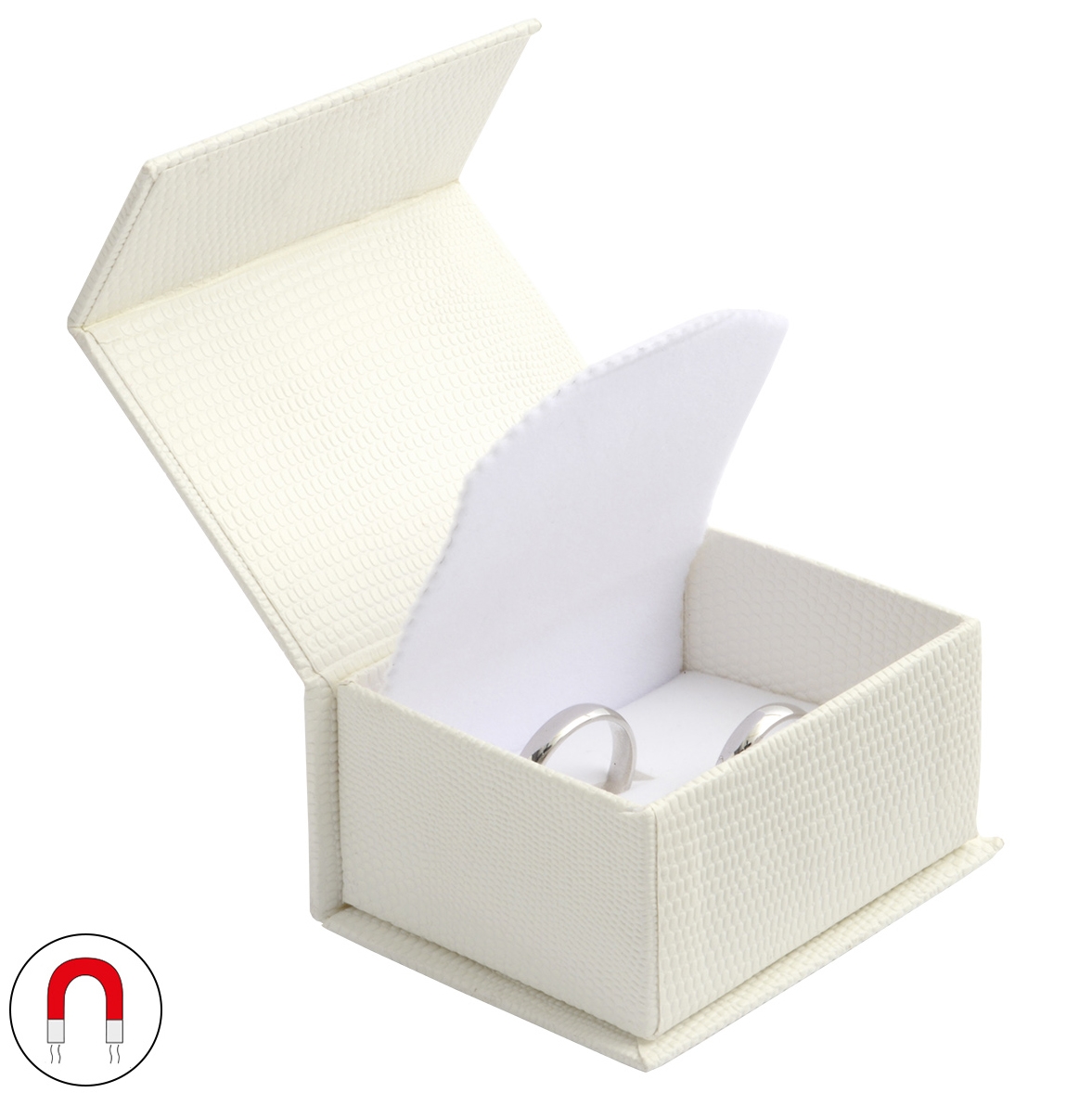 Biela darčeková krabička na snubné prstene magnetické zatváranie