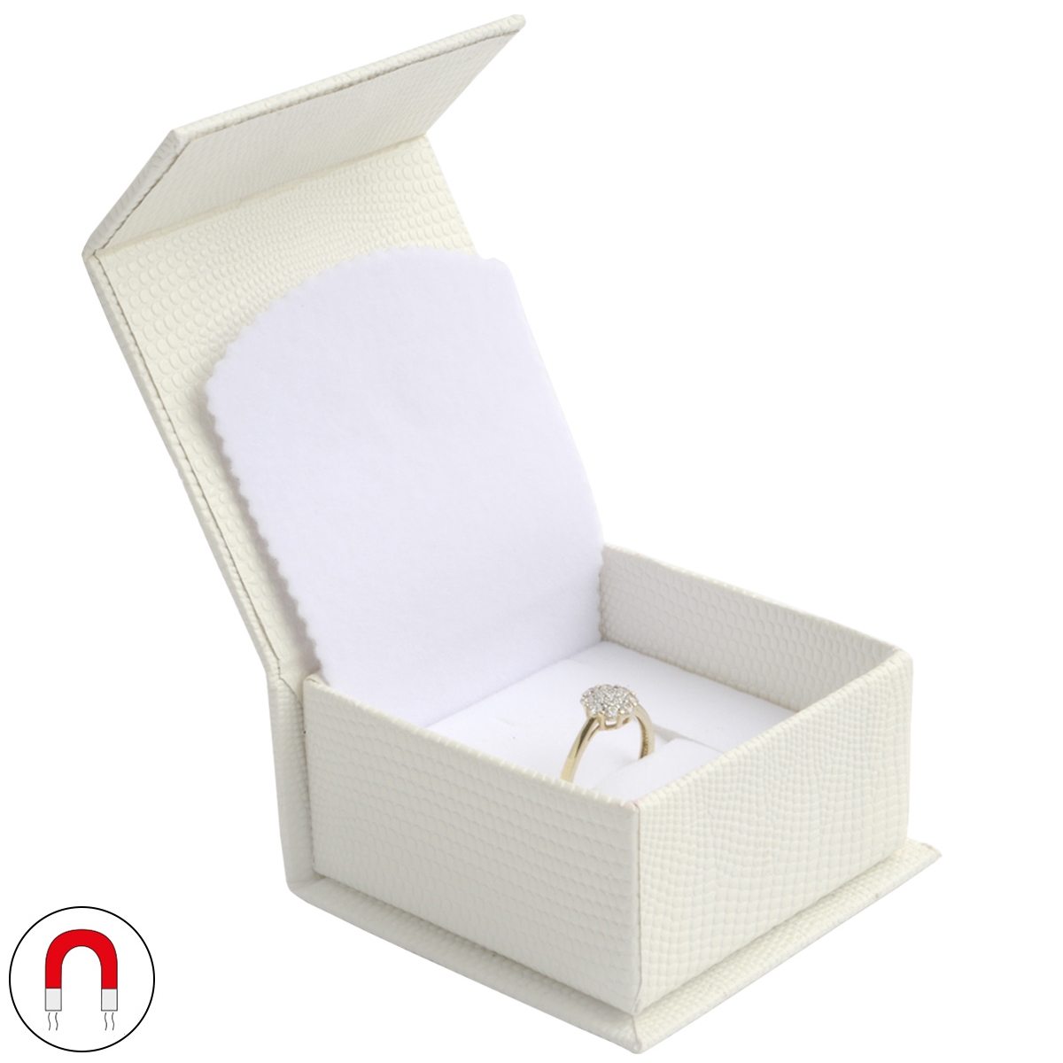 Biela darčeková krabička na prsteň, magnetické zatváranie