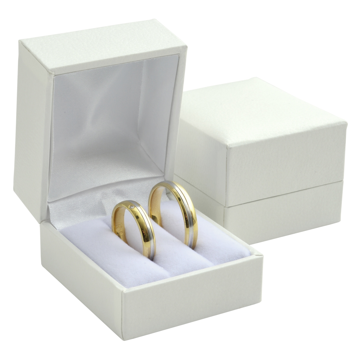Biela koženková krabička na snubné prstene