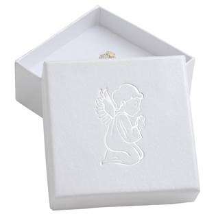 Bílá dárková krabička, stříbrný andílek - KR0358-ST