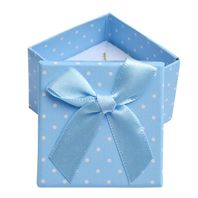 Malá darčeková krabička na prsteň modrá - biele bodky