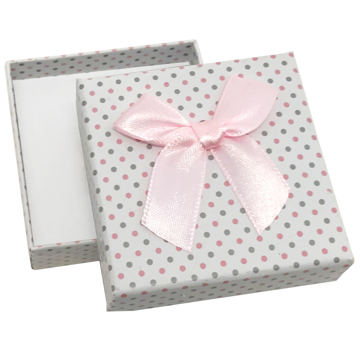 Škatuľka na súpravu šperkov biela, šedé a ružové bodky