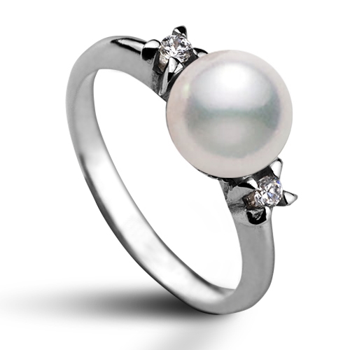 Strieborný prsteň s bielou swarovski perlou 8 mm