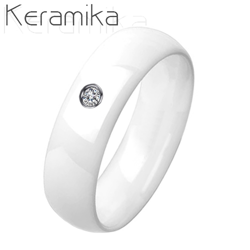 KM1013-6ZR Dámsky keramický prsteň biely, šírka 6 mm