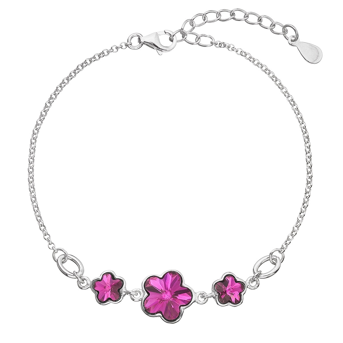 Strieborný náramok s kvietkami Crystals from Swarovski® Fuchsia