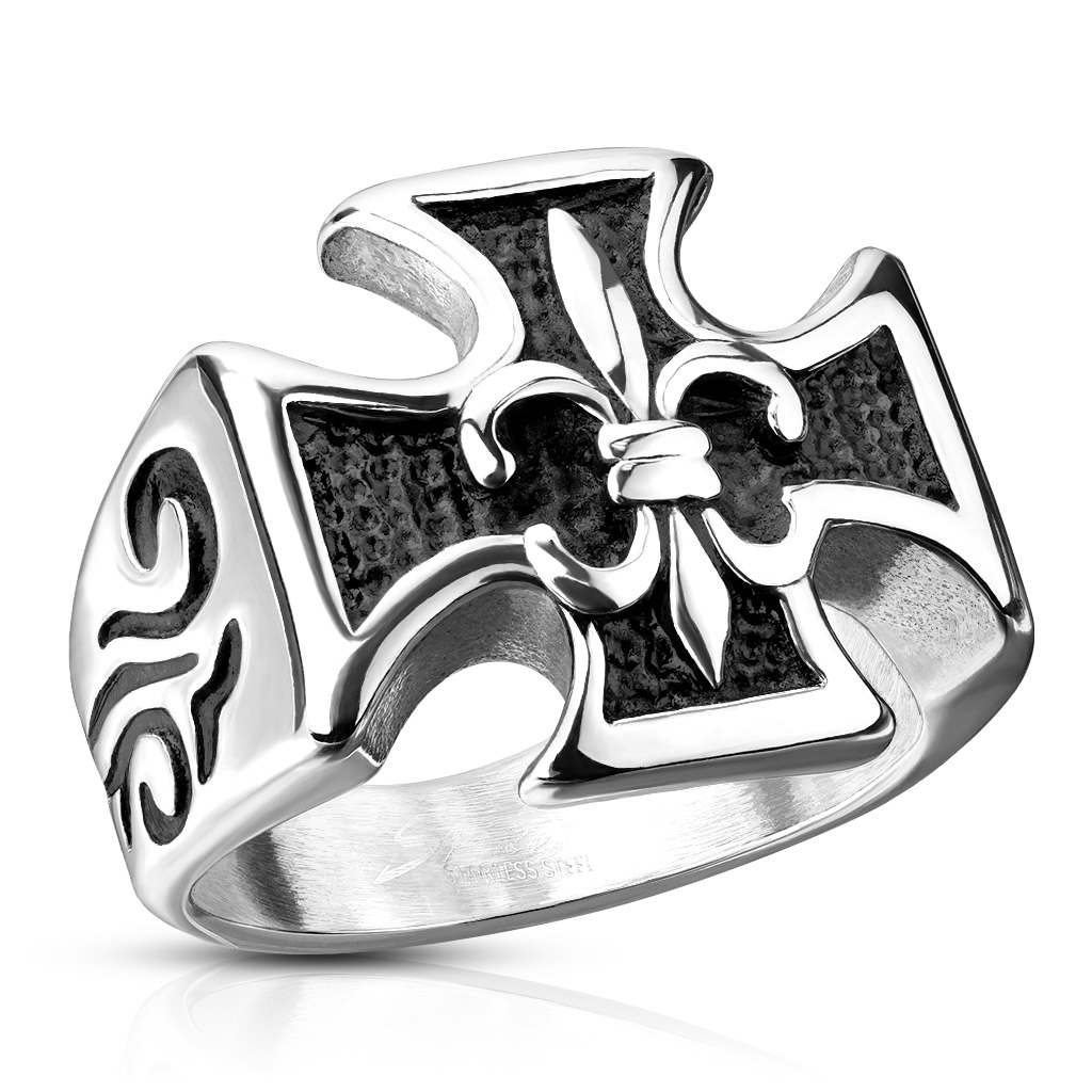 Šperky4U Ocelový prsten kříž skautská lilie - velikost 70 - OPR1839-70