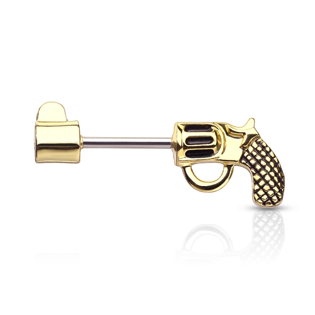 Pozlátený piercing do ucha - náušnice revolver