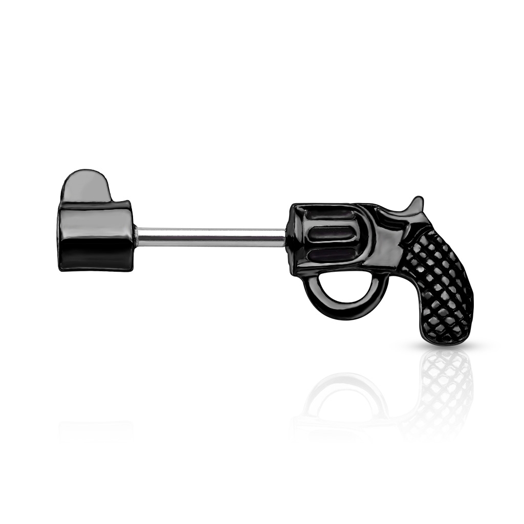 Čierny piercing do ucha - náušnice revolver