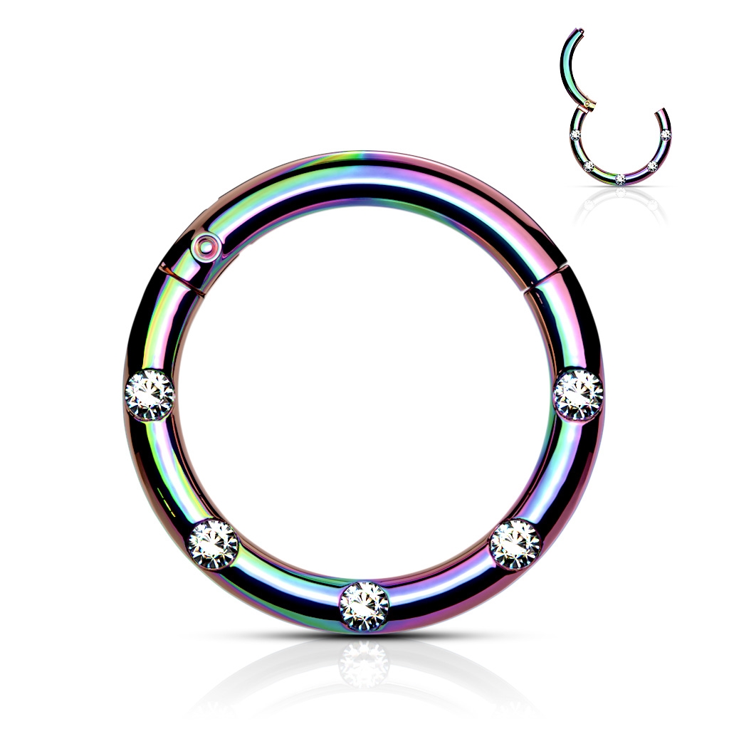 Šperky4U Duhový piercing kruh segment, čiré kameny, 1,2 x 8 mm - K01058-W