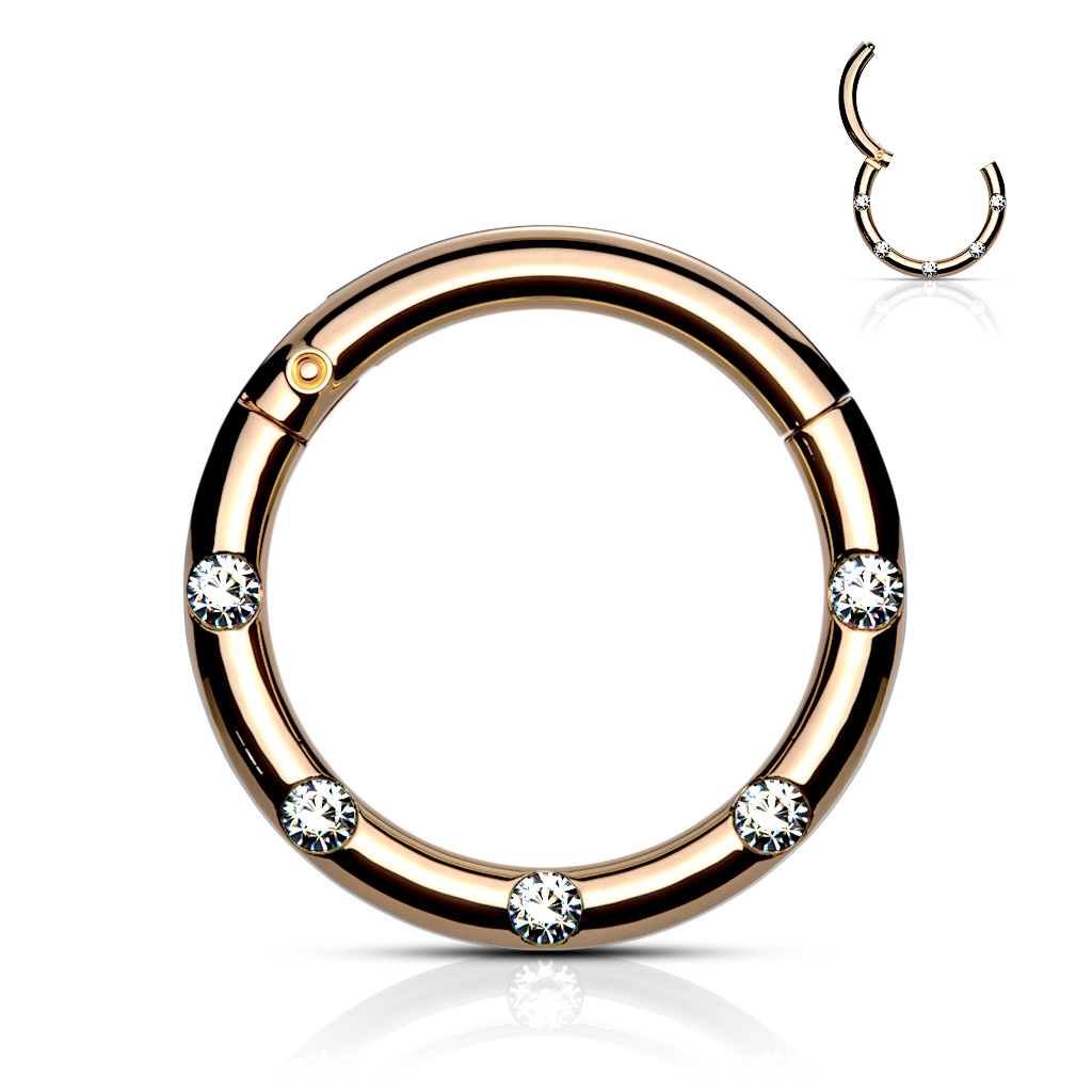 Šperky4U Zlacený piercing kruh segment, čiré kameny, 1,2 x 8 mm - K01058-RD