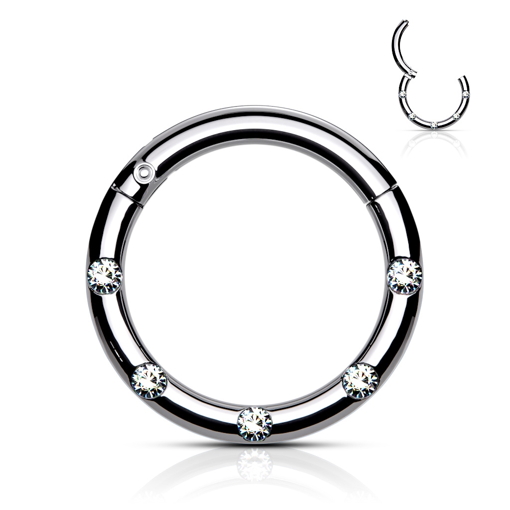 Piercing kruh segment, číre kamene, 1,2 x 8 mm