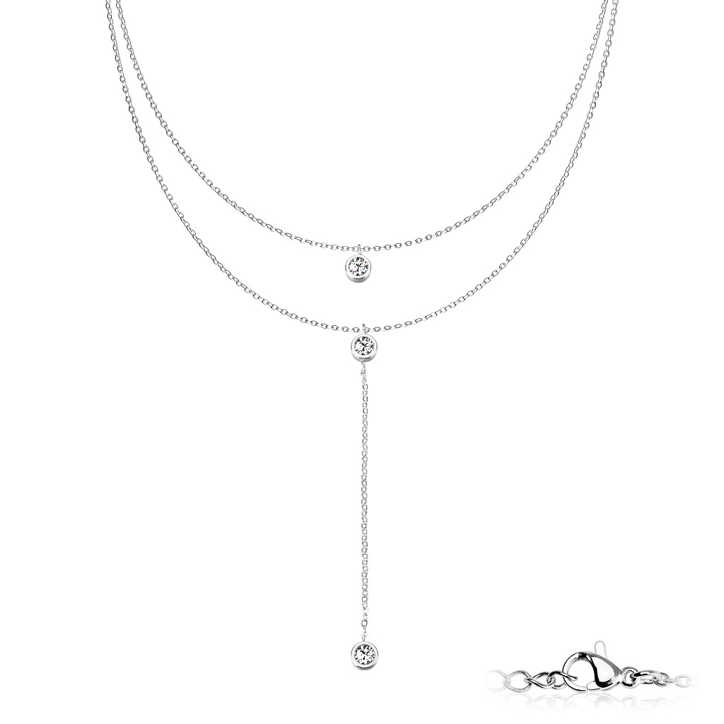 Šperky4U Dvojitý ocelový náhrdelník se zirkony - OPD0229-ST