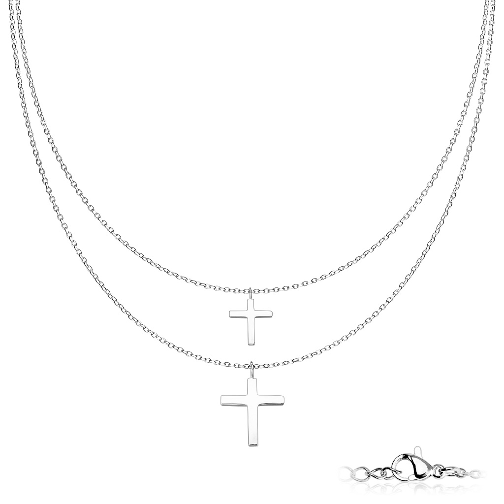 Šperky4U Dvojitý ocelový náhrdelník s křížky - OPD0219-ST