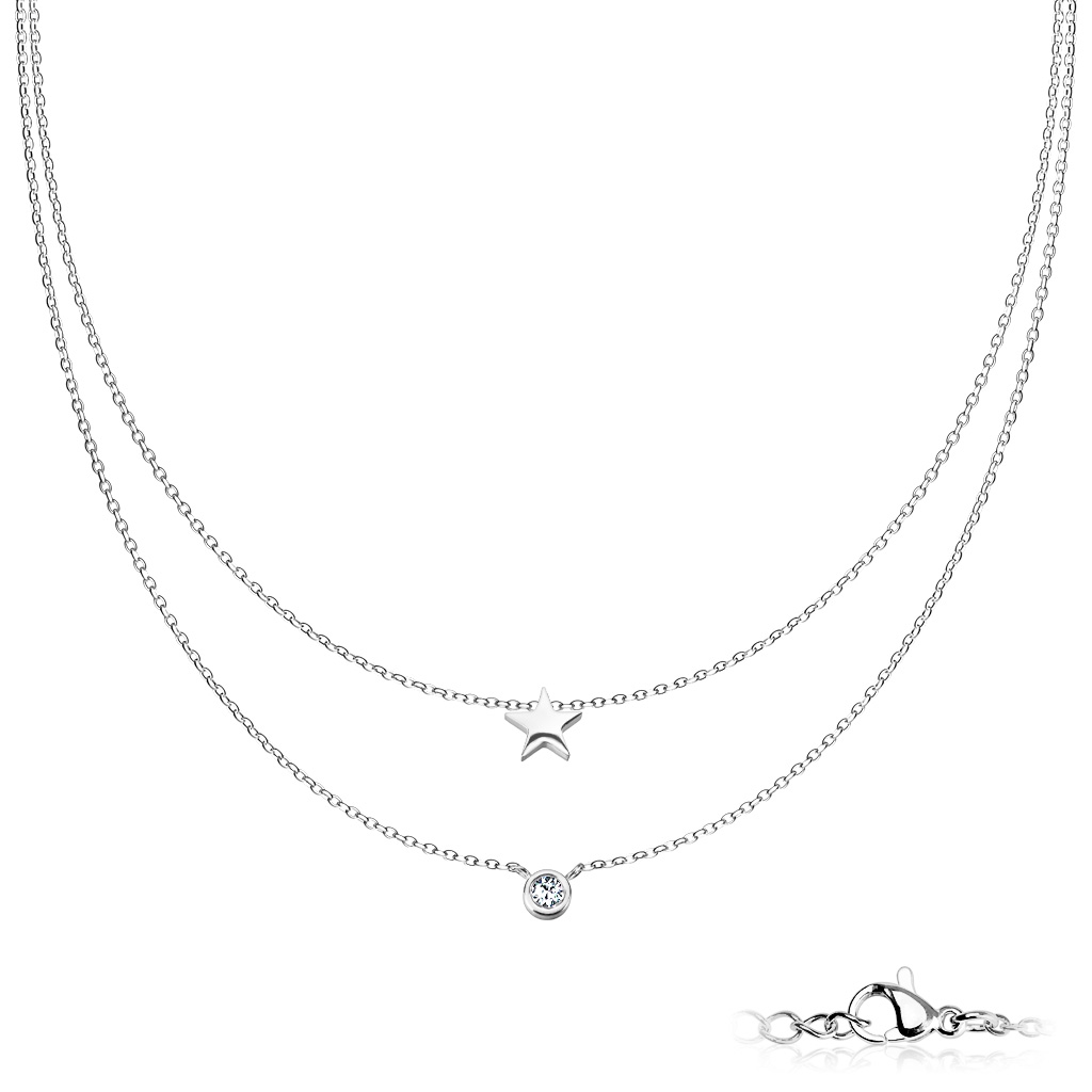 Šperky4U Dvojitý ocelový náhrdelník s hvězdičkou - OPD0224-ST