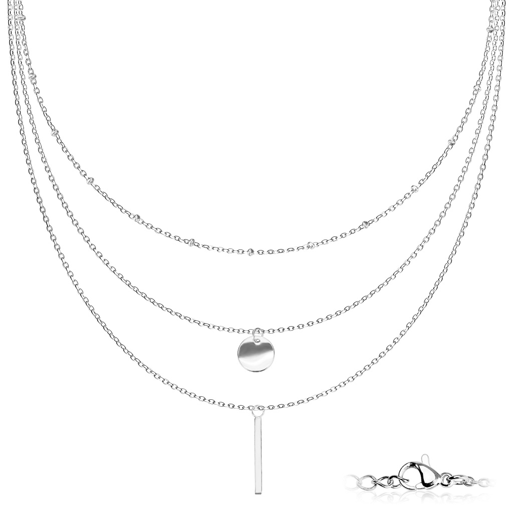 Trojitý oceľový náhrdelník s príveskami