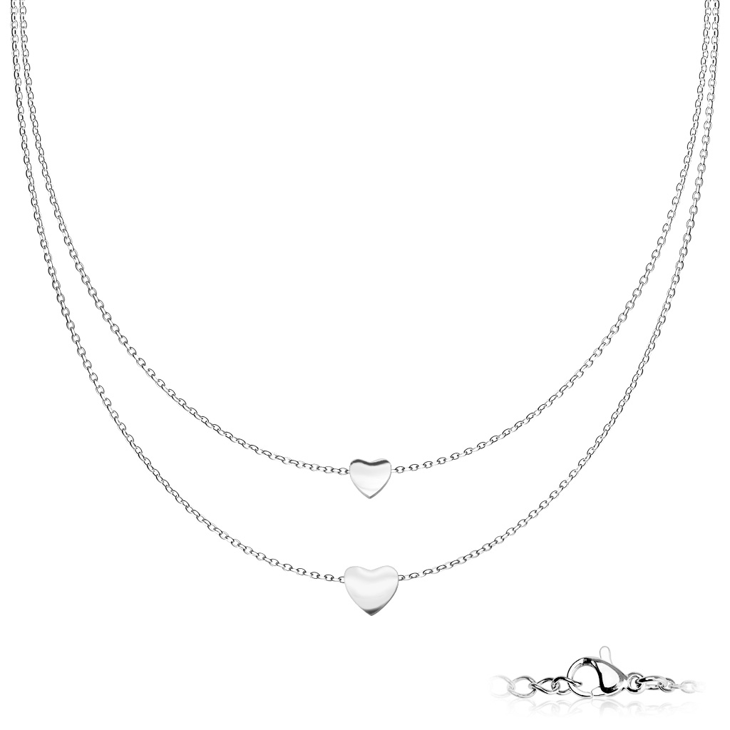 Šperky4U Dvojitý ocelový náhrdelník se srdíčky - OPD0222-ST