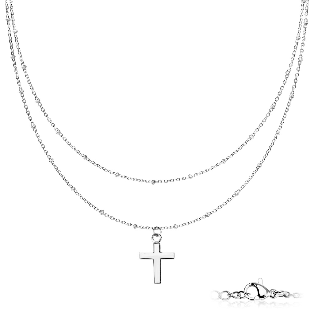 Šperky4U Dvojitý ocelový náhrdelník s křížkem - OPD0220-ST