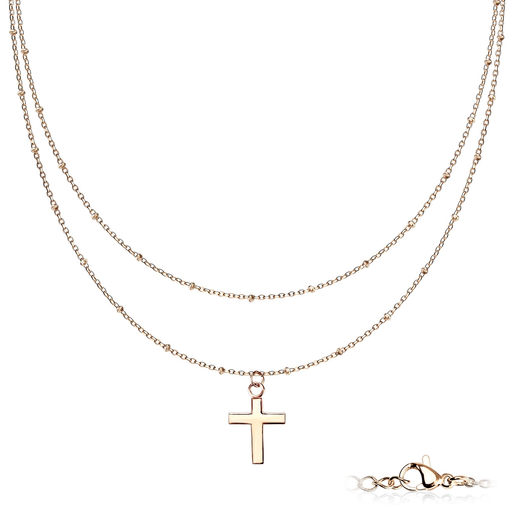 Dvojitý oceľový náhrdelník s krížikom pozlátený
