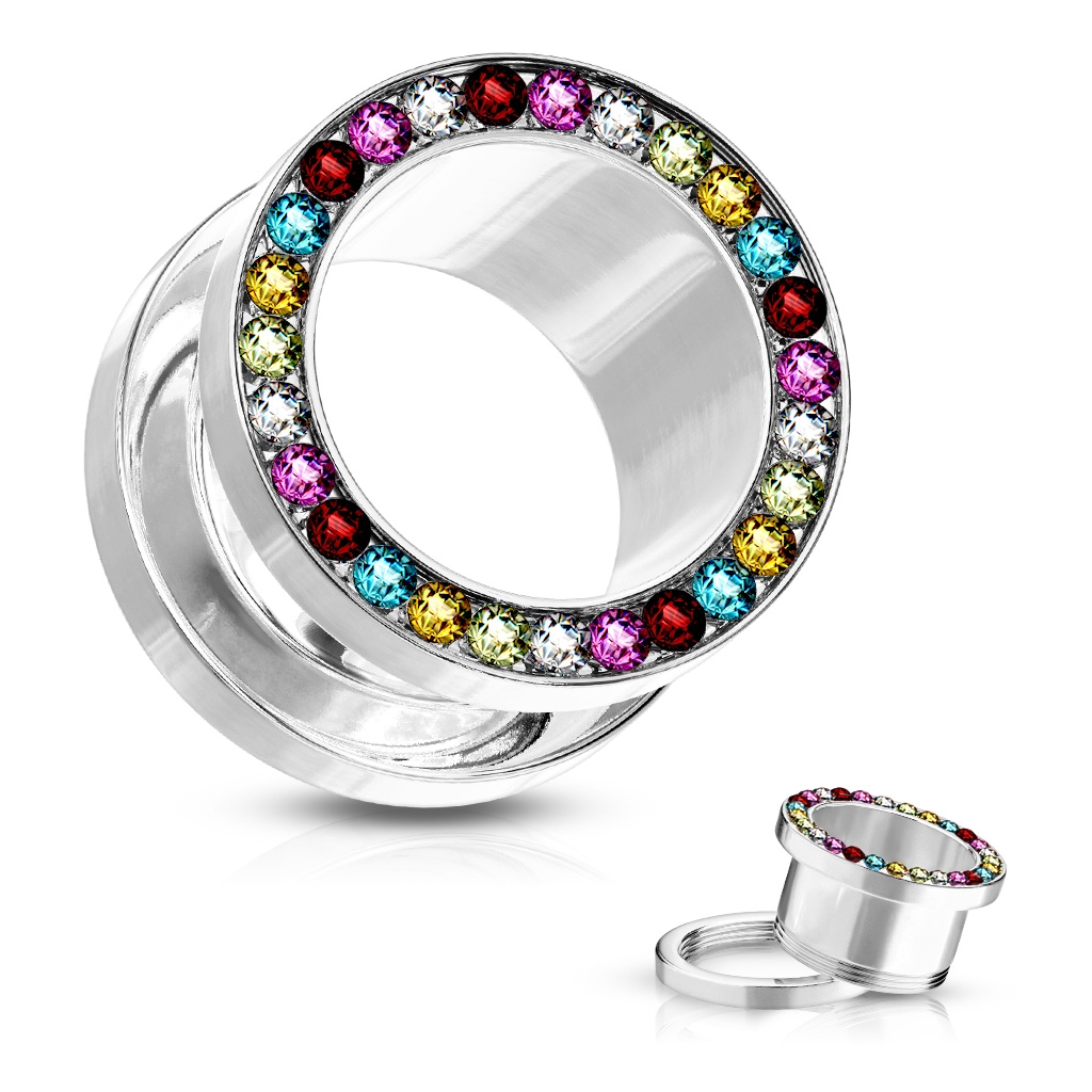 Šperky4U Tunel do ucha s různobarevnými zirkony, průměr 3 mm - TN01010-05A