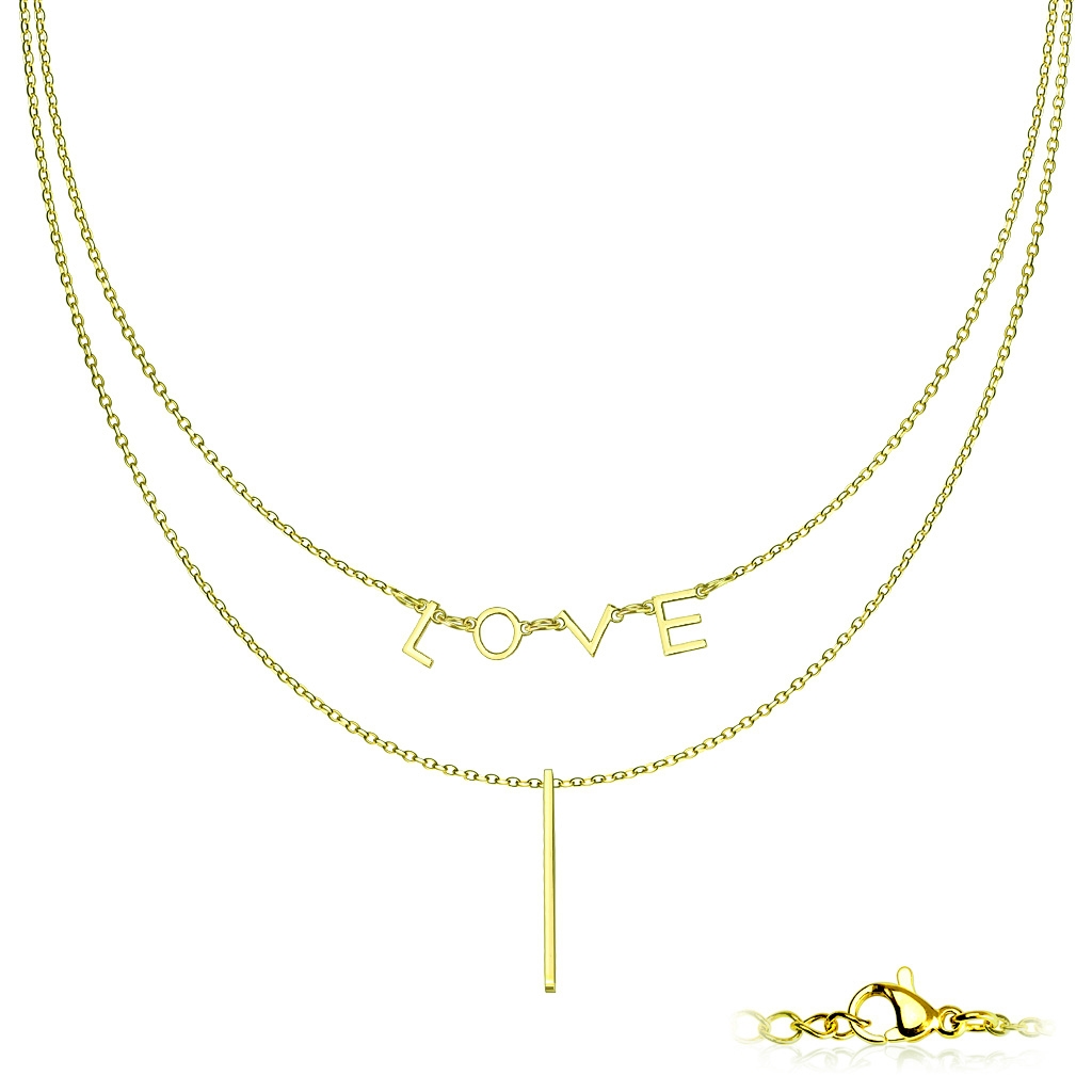 Šperky4U Dvojitý ocelový náhrdelník "LOVE" zlacený - OPD0218-GD