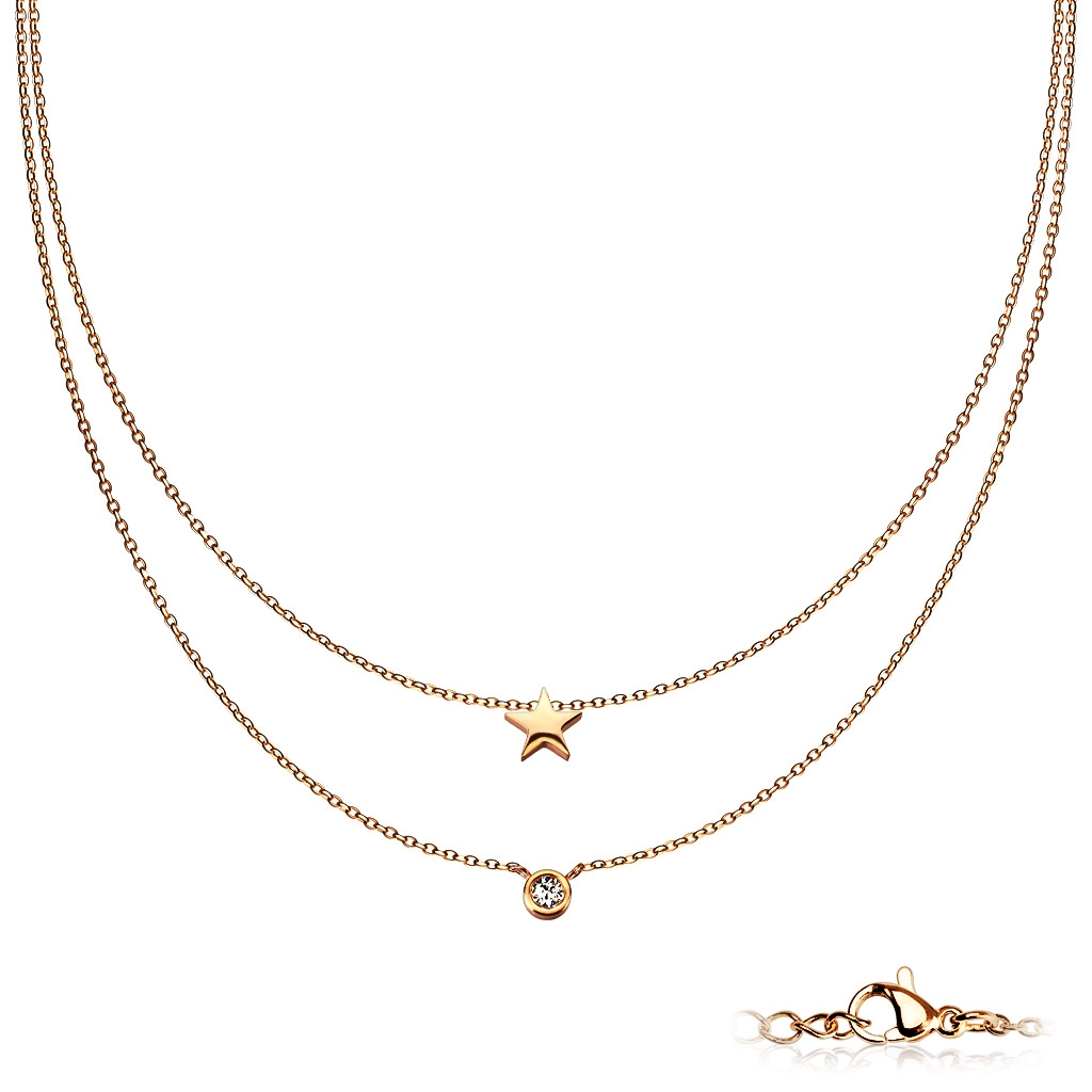 Šperky4U Dvojitý zlacený ocelový náhrdelník s hvězdičkou - OPD0224-RD