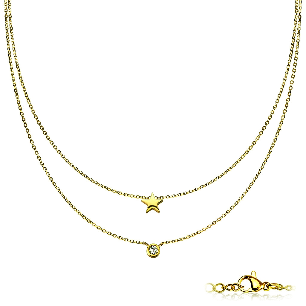 Šperky4U Dvojitý zlacený ocelový náhrdelník s hvězdičkou - OPD0224-GD