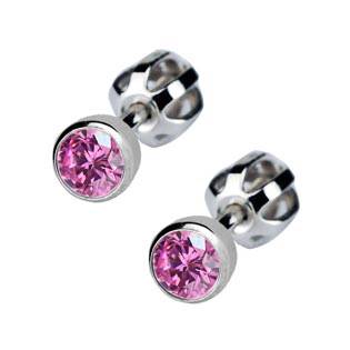 Levně Stříbrné náušnice se světle růžovými kamínky 4 mm - ZB23067A-P