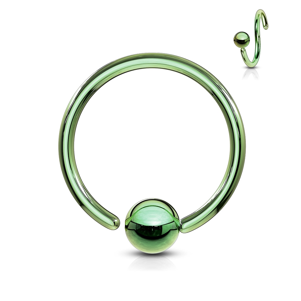 Piercing - kruh zelený rozmer 0,8 x 8 mm, gulička 3 mm