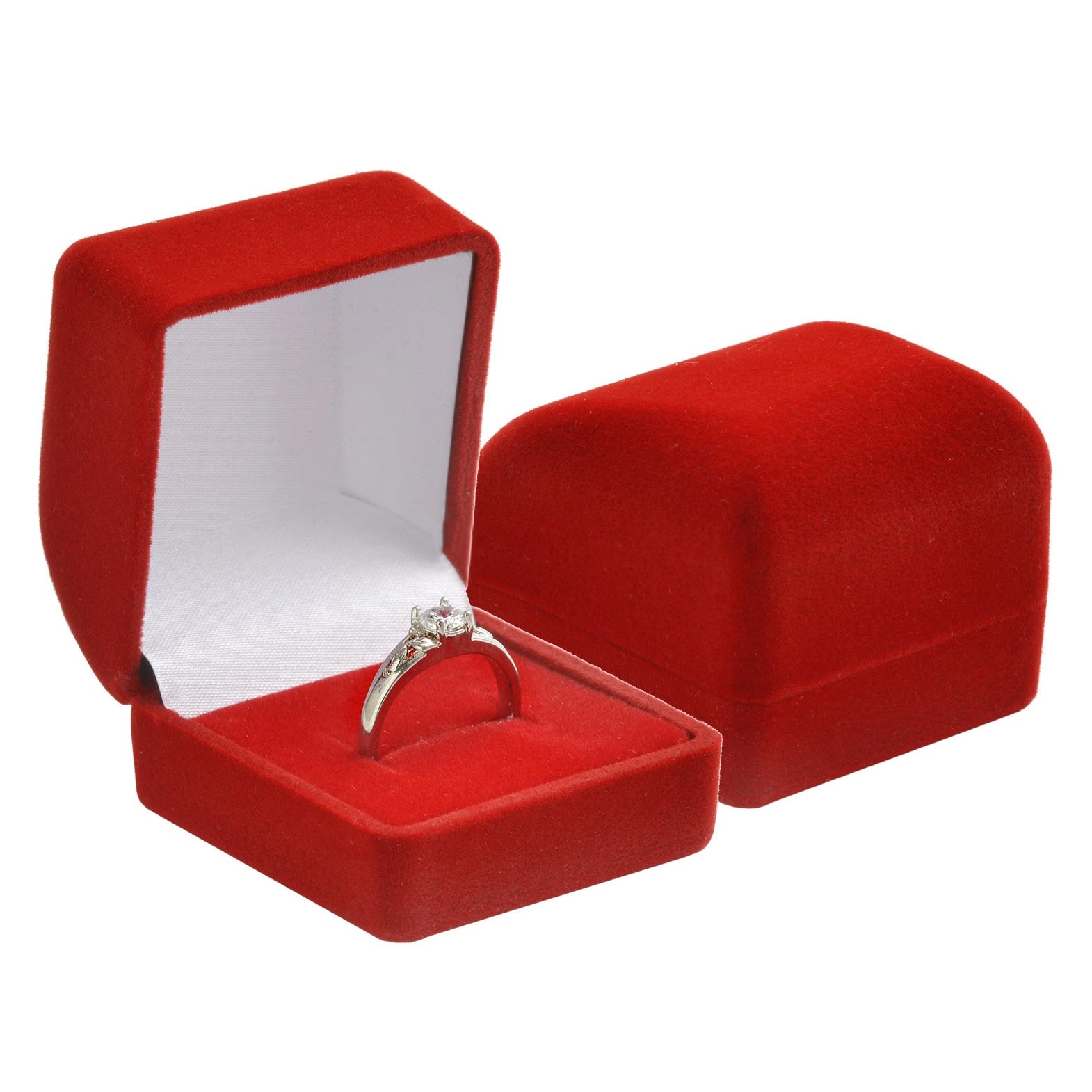 Červená semišová darčeková krabička na prsteň