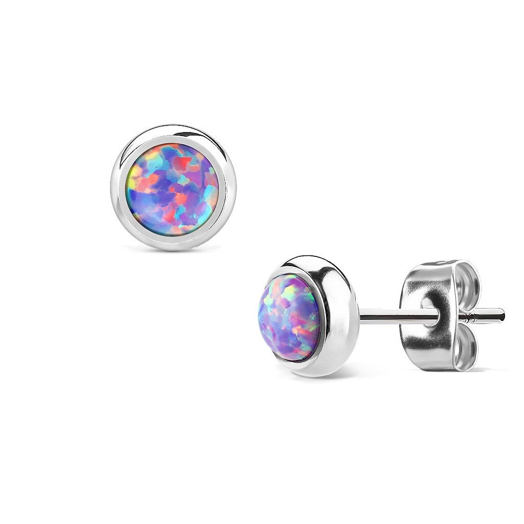 Šperky4U Ocelové náušnice s fialovými opály - OPN1436-OP38