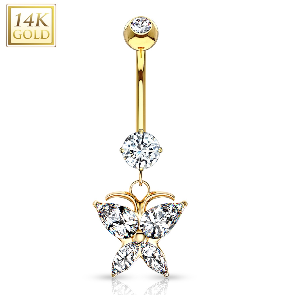 Šperky4U Zlatý piercing do pupíku - motýlek, Au 585/1000 - ZL01097-YG