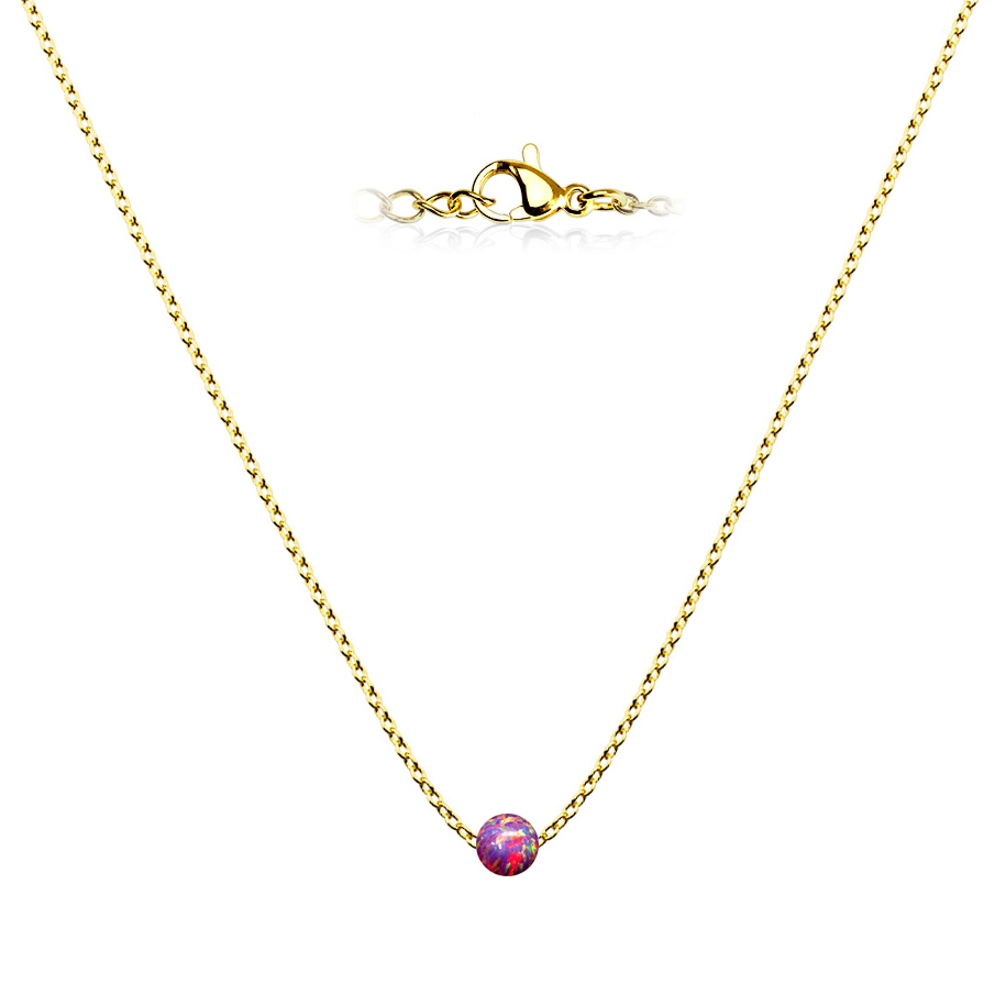 Pozlátený oceľový náhrdelník s opálom - gulička 5 mm