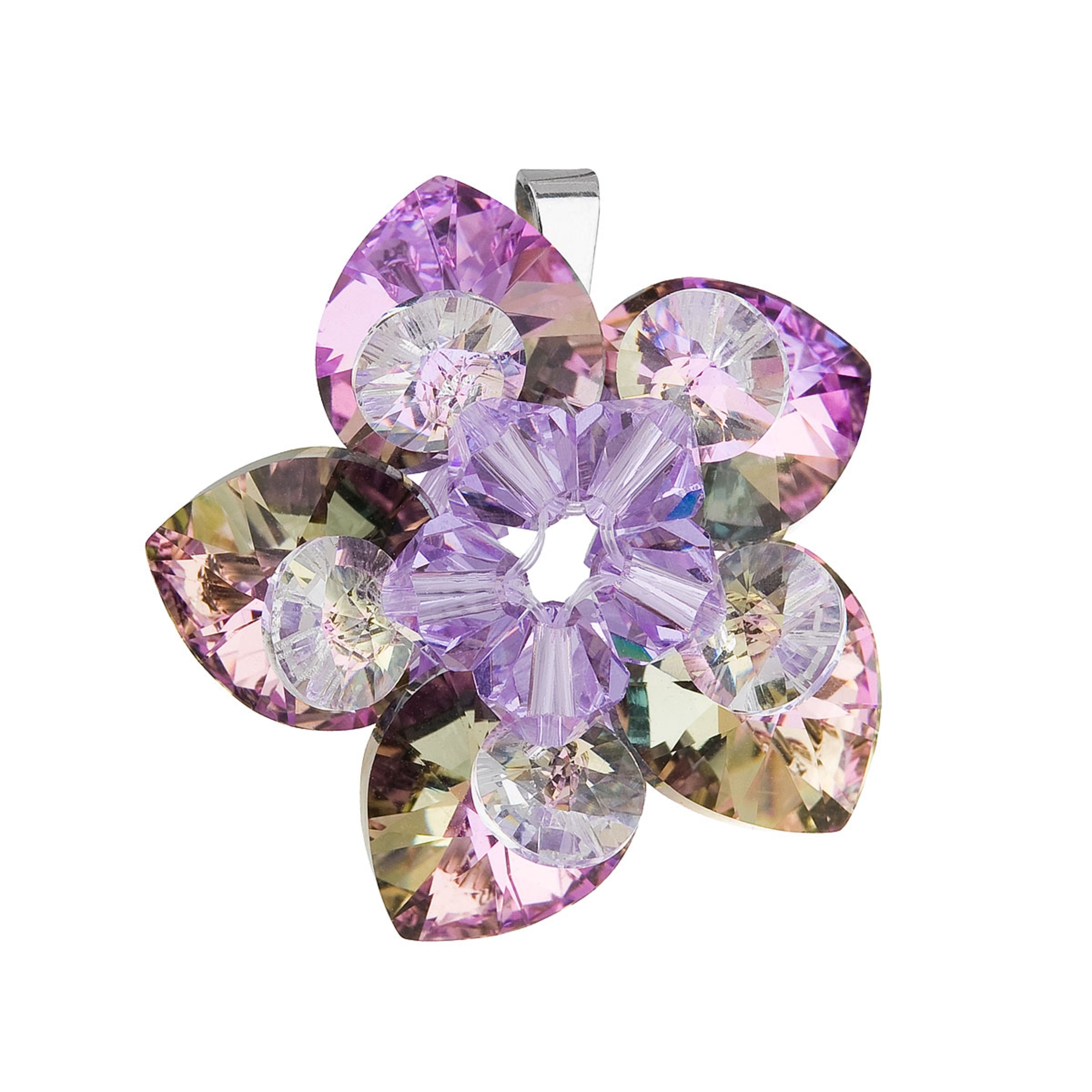 Strieborný prívesok s kvetina s kamienkami Crystals from Swarovski ® Light Vitrail