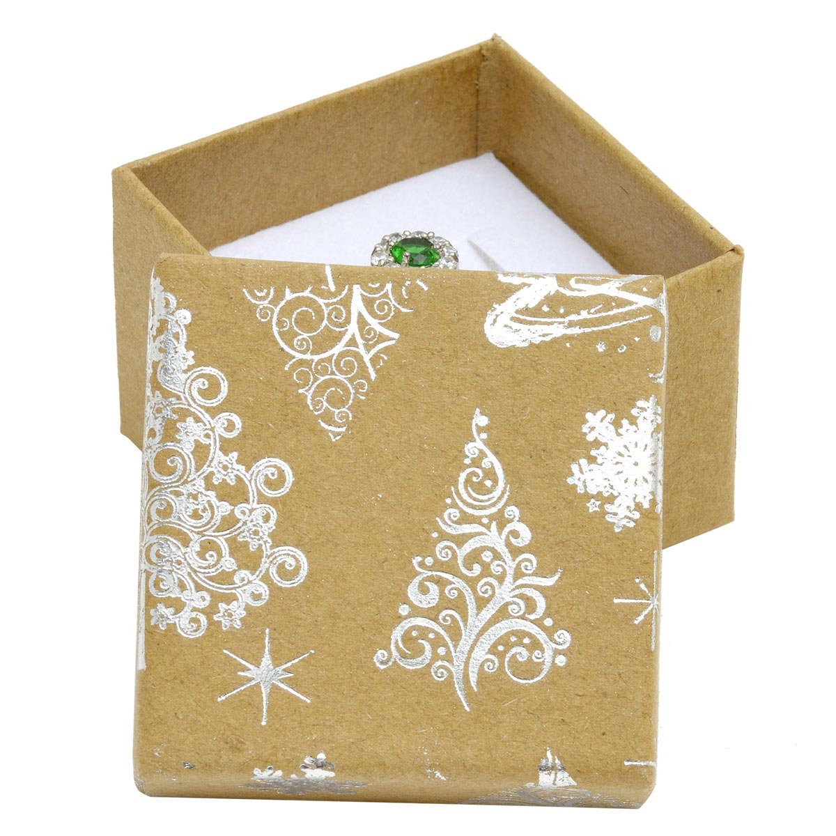 Vianočná darčeková krabička na prsteň / náušnice - strieborný motív