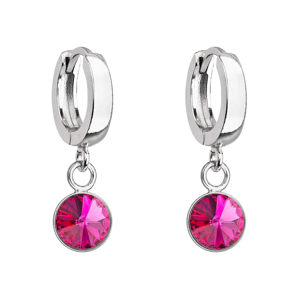 Strieborné visiace náušnice s kryštálom Crystals from Swarovski® Fuchsia