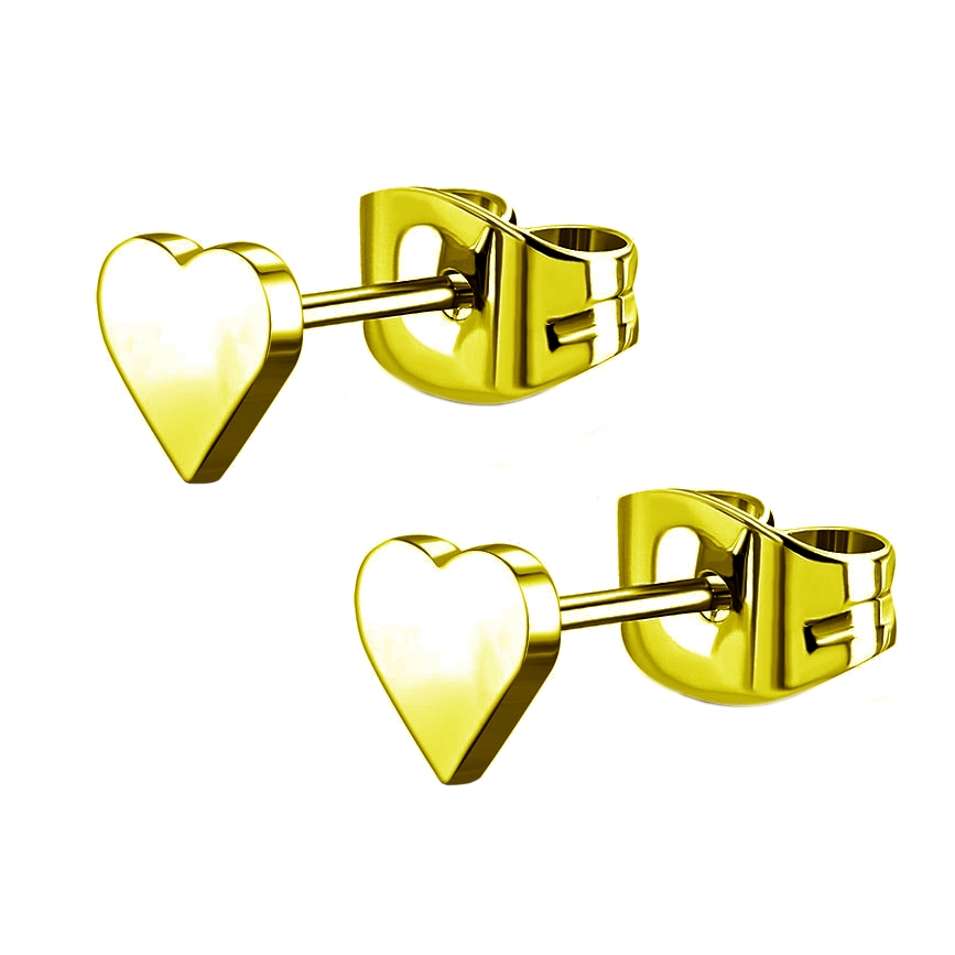 Šperky4U Zlacené ocelové náušnice srdíčka - OPN1698-GD