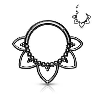 Černý ocelový piercing do nosu - septum