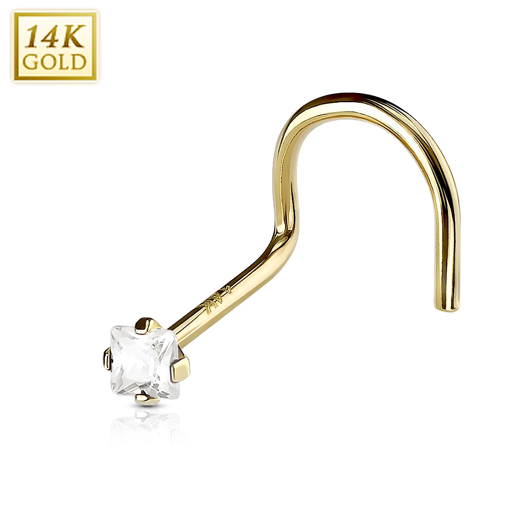 Šperky4U Zlatý piercing do nosu - čirý zirkon, Au 585/1000 - ZL01114C-YG
