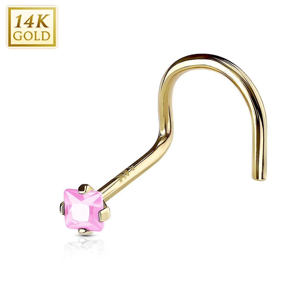 Šperky4U Zlatý piercing do nosu - růžový zirkon, Au 585/1000 - ZL01114P-YG