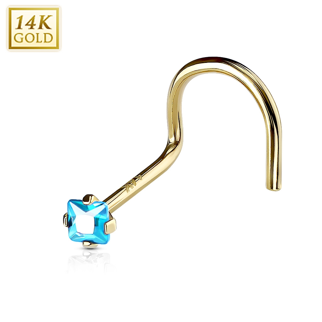 Šperky4U Zlatý piercing do nosu - tyrkysový zirkon, Au 585/1000 - ZL01114Q-YG